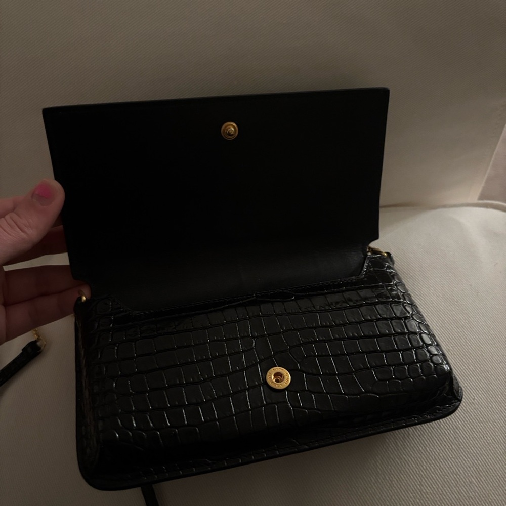 Saint Laurent Black Croc-Embossed Leather Shoulder Bag with Gold Hardware - Picture 3 of 9